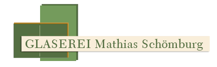 Logo der Glaserei Mathias Schömburg mit grünen Glasflächen und modernem Design.