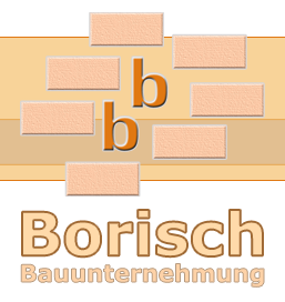 Logo der Borisch Bauunternehmung mit stilisierten Backsteinen und orangefarbener Schrift.